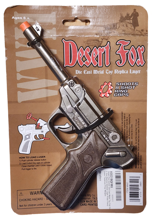 Cap Gun Desert Fox Die Cast Toy Luger - Solid Metal Replica Pistol