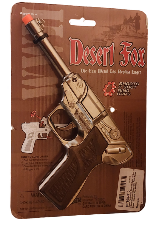 Cap Gun Desert Fox Die Cast Toy Luger - Solid Metal Replica Pistol-Missing 1 Zip tie.