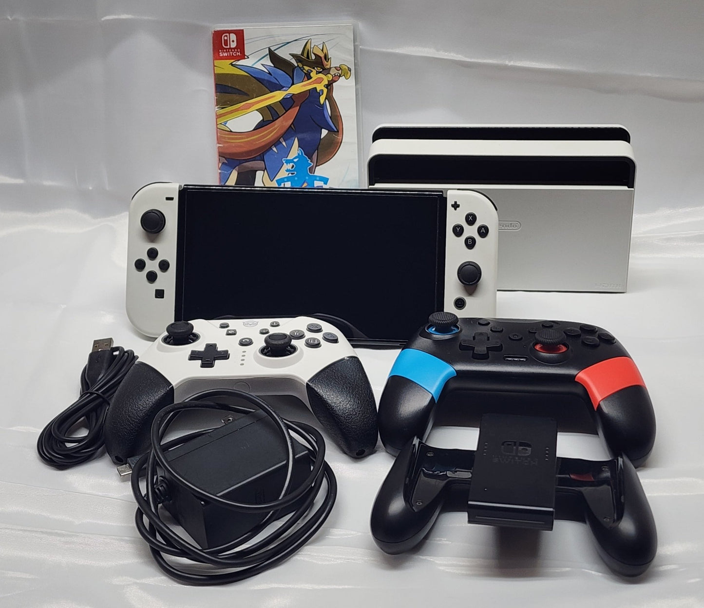 Nintendo Switch OLED Bundle. Pokemon Sword. 2 Wireless Controllers