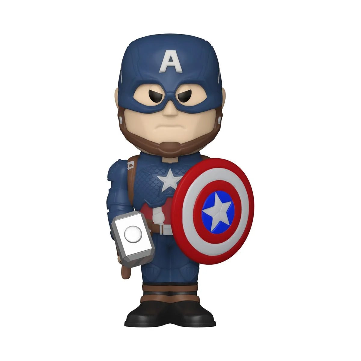 Captain America Vinyl Soda Figure - Entertainment Earth Exclusive! This heroic figure stands approximately 4 inches tall and comes packaged inside a collectible soda can, making it a must-have addition to any Marvel collection.